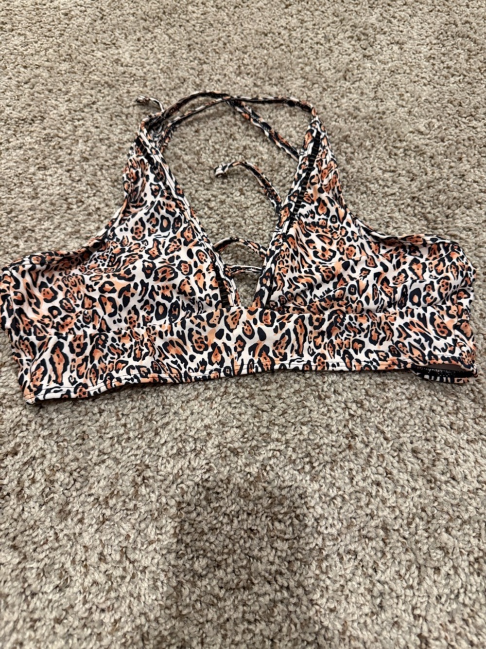 Leopard Print Strappy Bikini Top - Orange & Black